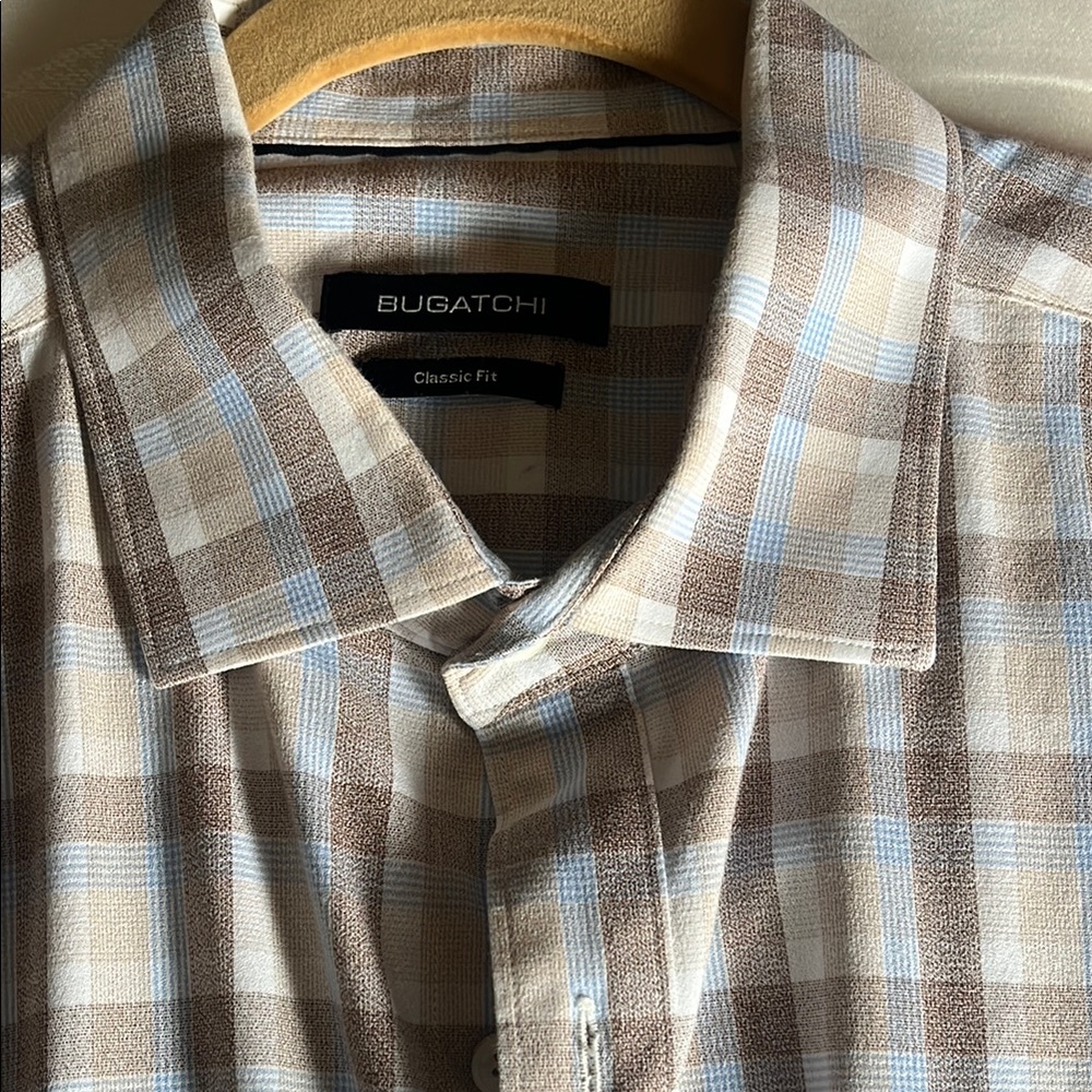 Bugatchi Brown and Blue Casual Button Down Shirt